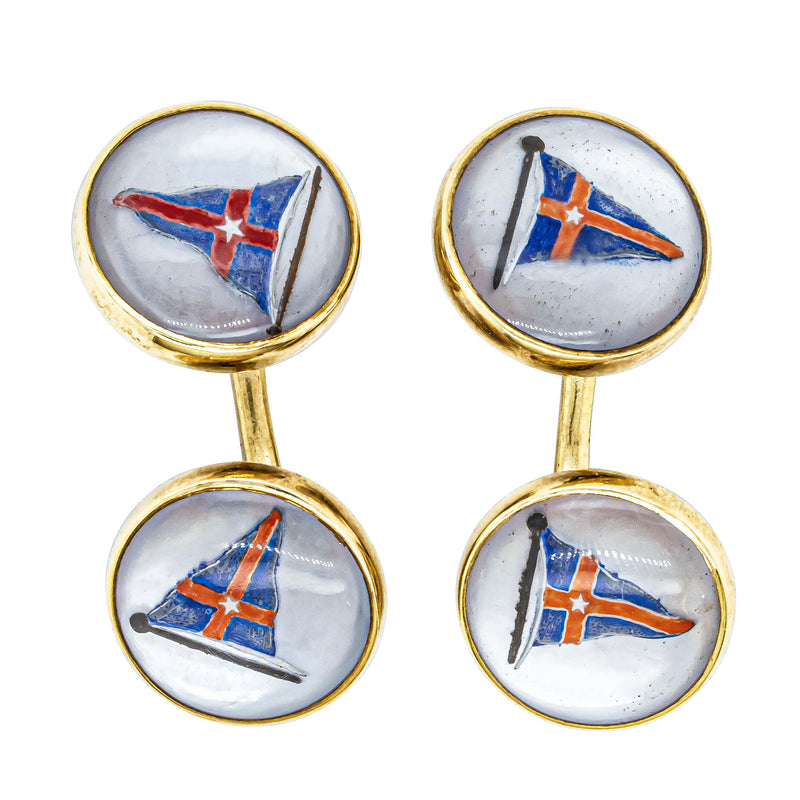 Vintage 14ct Yellow Gold Ship & Flag Cufflinks-Cufflinks-Walker & Hall