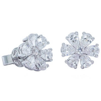 18ct White Gold 1.76ct Diamond Cluster Earrings-Earrings-Walker & Hall