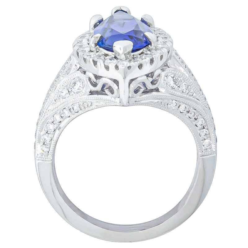 18ct White Gold 3.84ct Tanzanite & Diamond Halo Ring-Ring-Walker & Hall