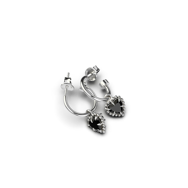 Stolen Girlfriends Club Dahlias Heart Anchor Earrings - Silver & Onyx - Earrings - Walker & Hall