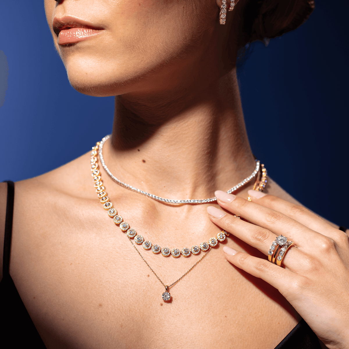 Model wearing Diamond Panorama Necklace