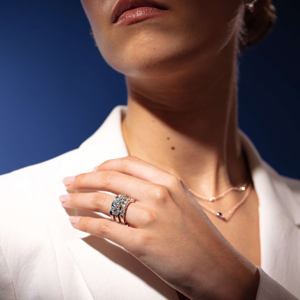 Model wearing Diamond Trilogy Ring