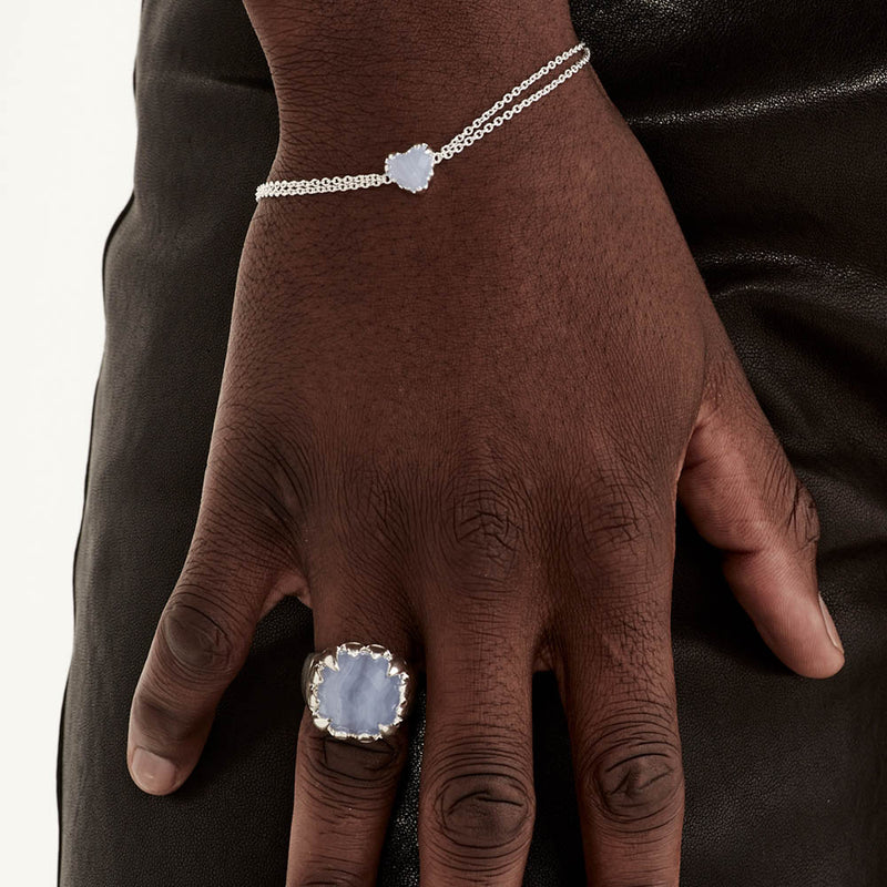 Stolen Girlfriends Club Love Claw Bracelet - Sterling Silver & Blue Lace Agate-Bracelet-Walker & Hall