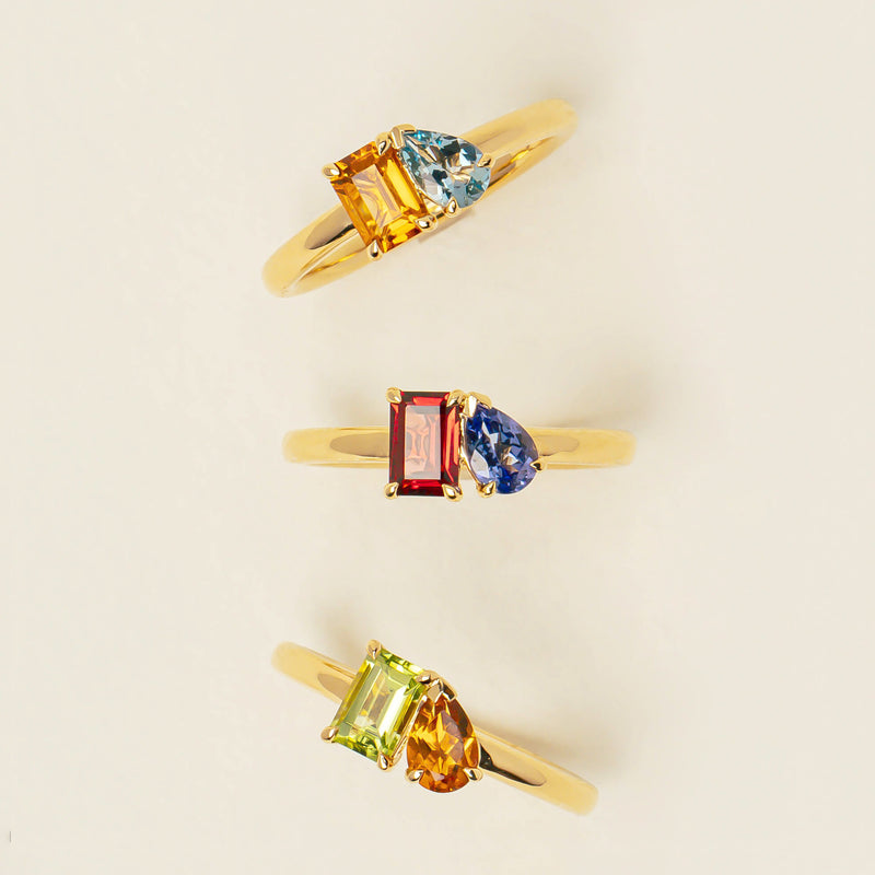 18ct Yellow Gold Garnet & Tanzanite Toi et Moi Ring - Ring - Walker & Hall