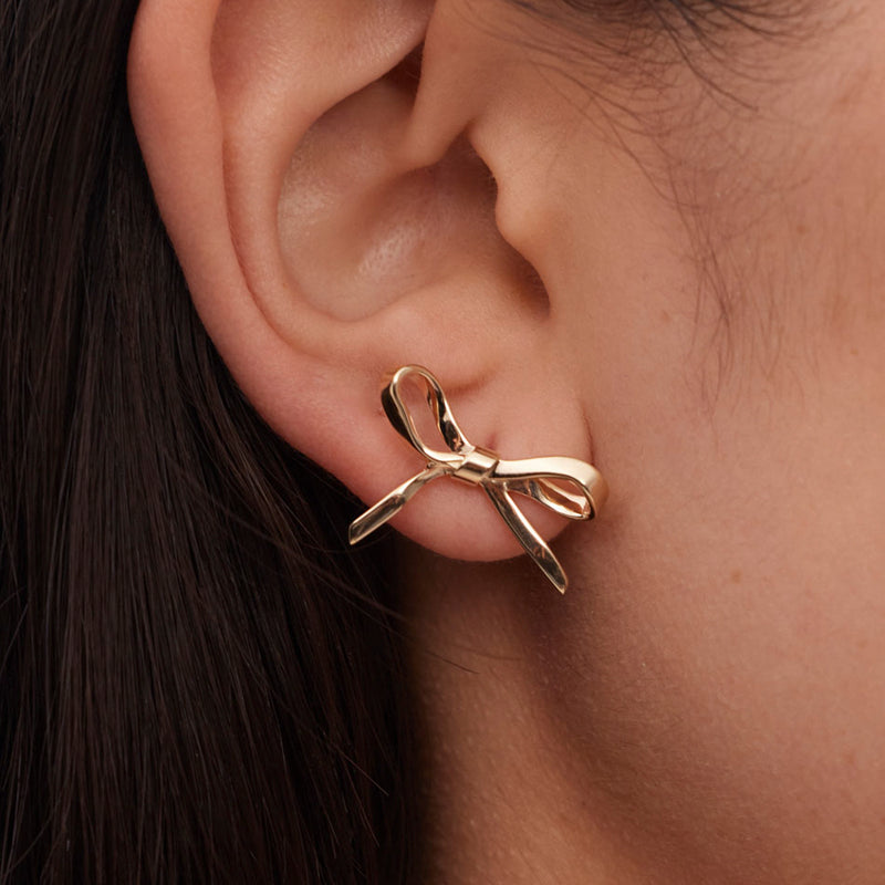 Meadowlark Bow Earrings Medium - Gold Plated-Earrings-Walker & Hall