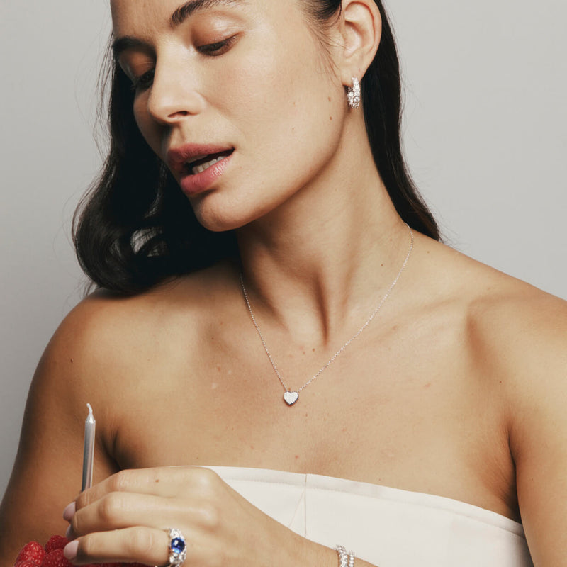 18ct White Gold Sapphire & Diamond Corazon Pendant-Necklace-Walker & Hall