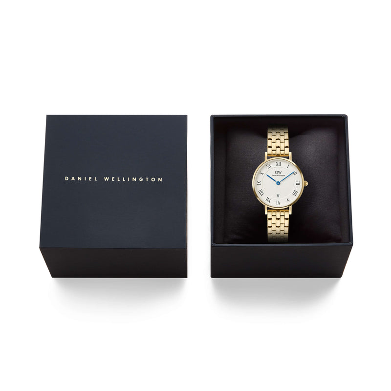 Daniel Wellington Petite Roman Numerals Date 5-Link Gold Watch - Watch - Walker & Hall