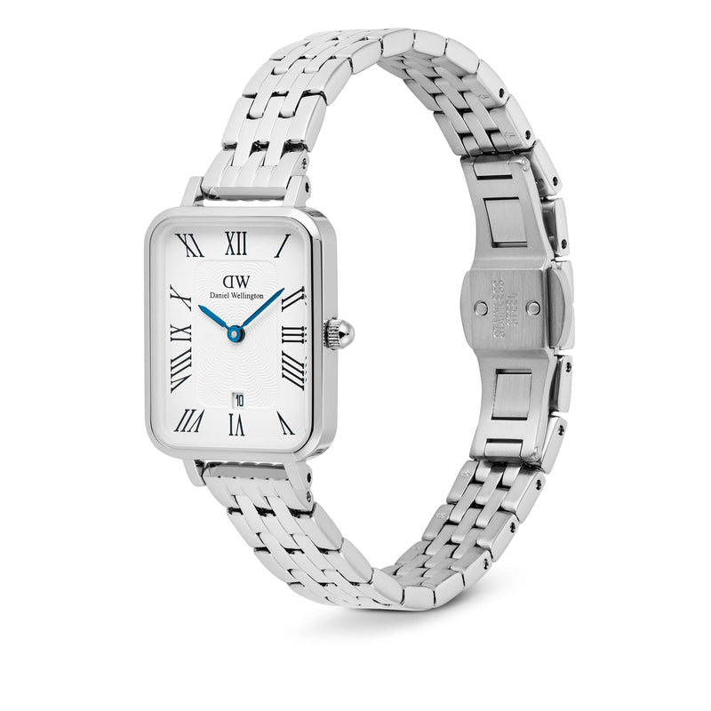 Daniel Wellington Quadro Roman Numerals Date 5-link Silver Watch - Watch - Walker & Hall