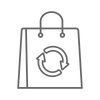 Outline of a shopping bag with an exchange arrow on it