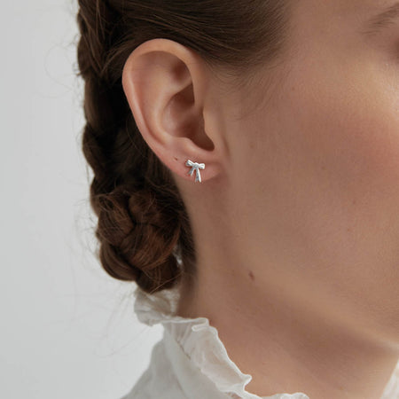 Karen Walker Mini Bow Earrings - Sterling Silver-Earrings-Walker & Hall