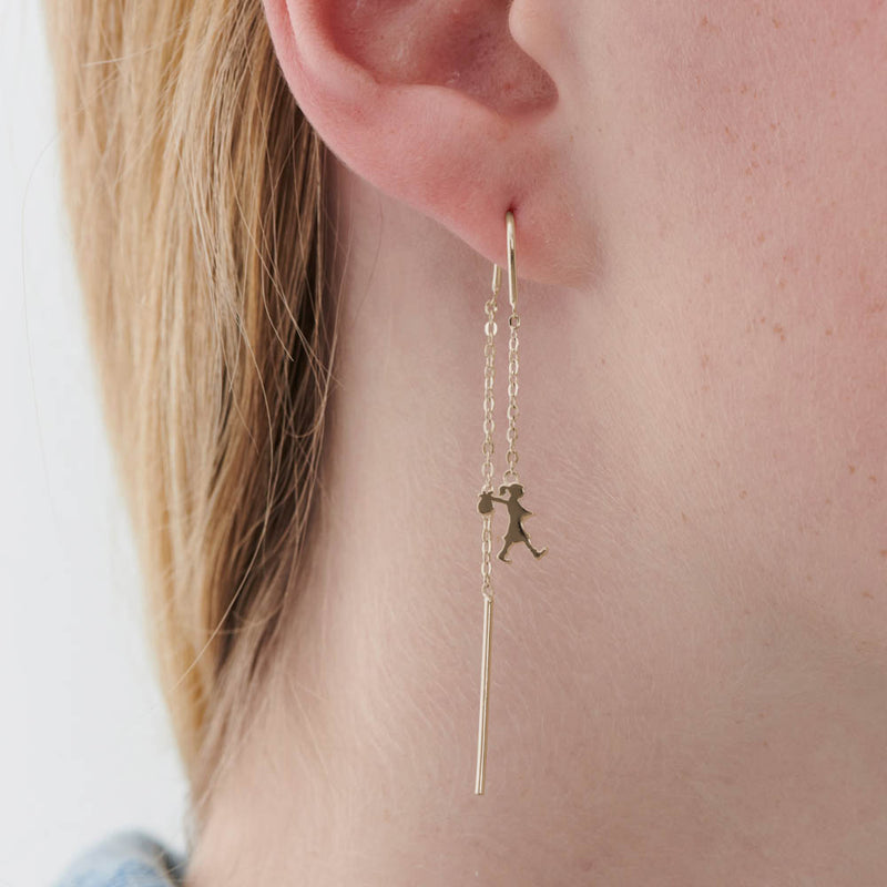 Karen Walker Runaway Girl Thread Earrings - 9ct Yellow Gold-Earrings-Walker & Hall