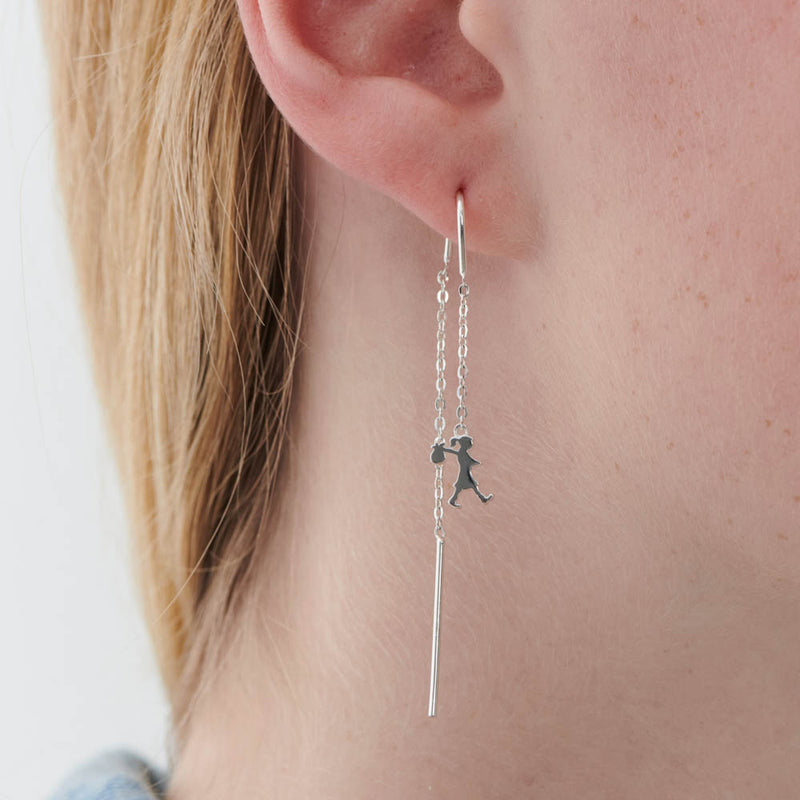 Karen Walker Runaway Girl Thread Earrings - Sterling Silver-Earrings-Walker & Hall