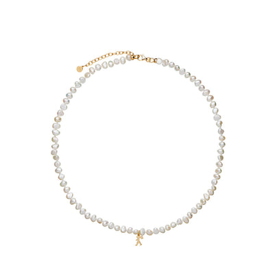 Karen Walker Mini Girl With Pearls Necklace - 9ct Yellow Gold-Necklace-Walker & Hall