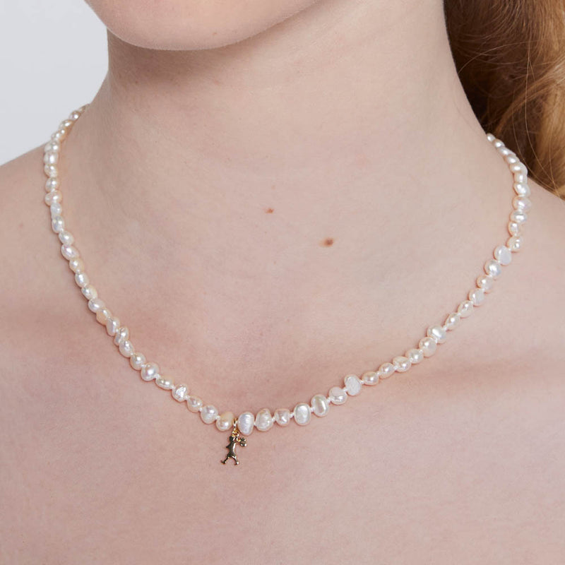 Karen Walker Mini Girl With Pearls Necklace - 9ct Yellow Gold-Necklace-Walker & Hall