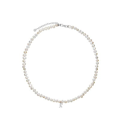 Karen Walker Mini Girl With Pearls Necklace - Sterling Silver-Necklace-Walker & Hall