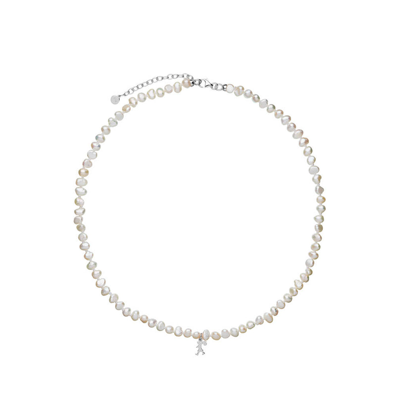 Karen Walker Mini Girl With Pearls Necklace - Sterling Silver-Necklace-Walker & Hall