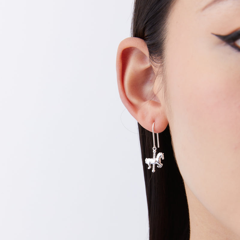 Karen Walker Mini Carousel Horse Earrings - Sterling Silver-Earrings-Walker & Hall