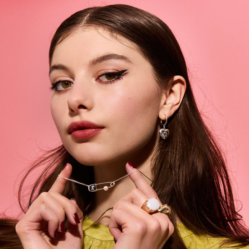 Karen Walker Runaway Safety Pin Necklace - Sterling Silver & Pearl-Necklace-Walker & Hall