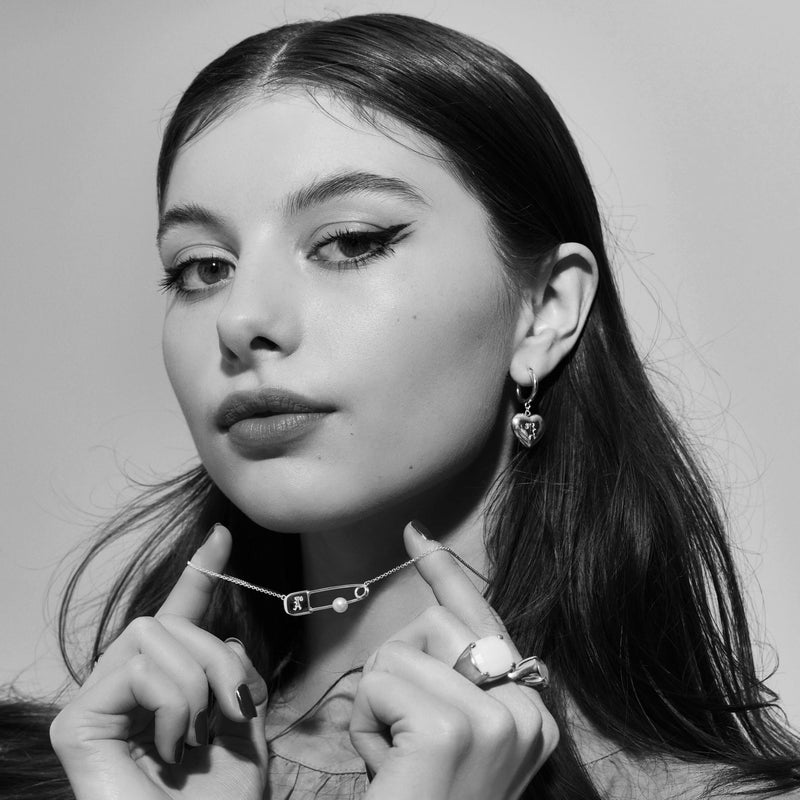 Karen Walker Runaway Safety Pin Necklace - 9ct Yellow Gold & Pearl-Necklace-Walker & Hall