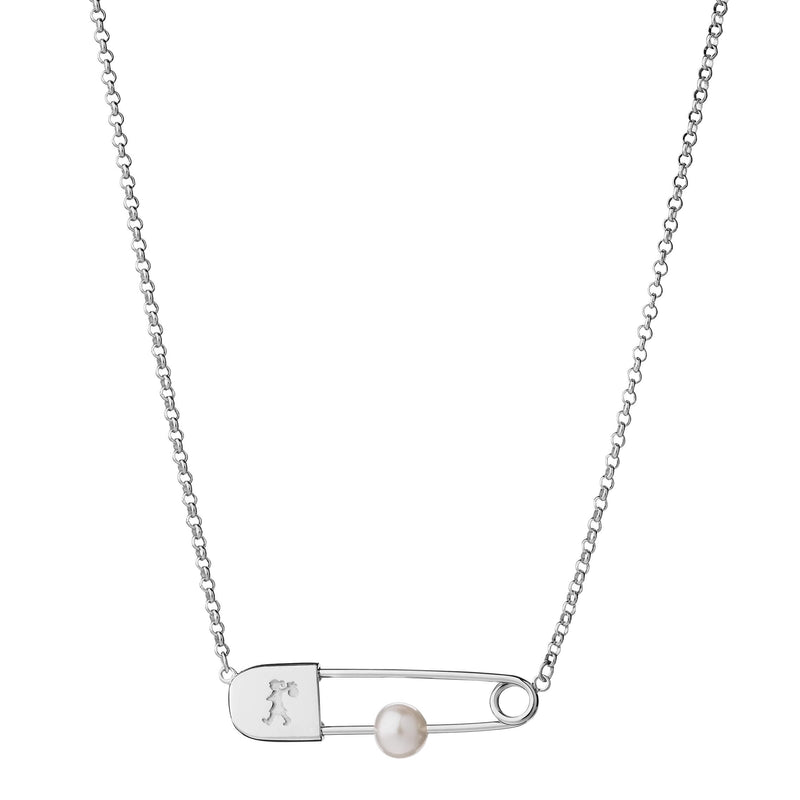 Karen Walker Runaway Safety Pin Necklace - Sterling Silver & Pearl-Necklace-Walker & Hall