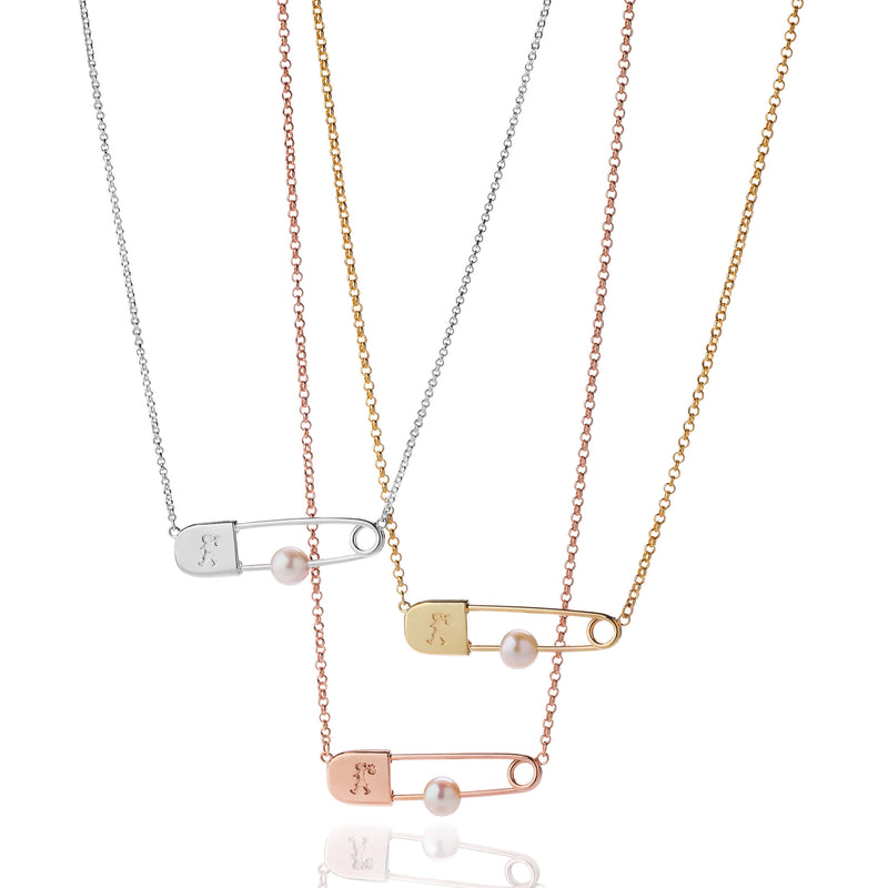Karen Walker Runaway Safety Pin Necklace - Sterling Silver & Pearl-Necklace-Walker & Hall