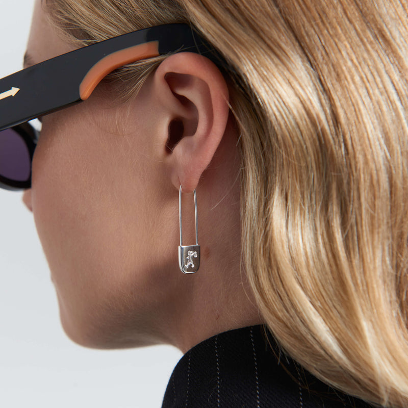 Karen Walker Runaway Safety Pin Earrings - Sterling Silver-Earrings-Walker & Hall