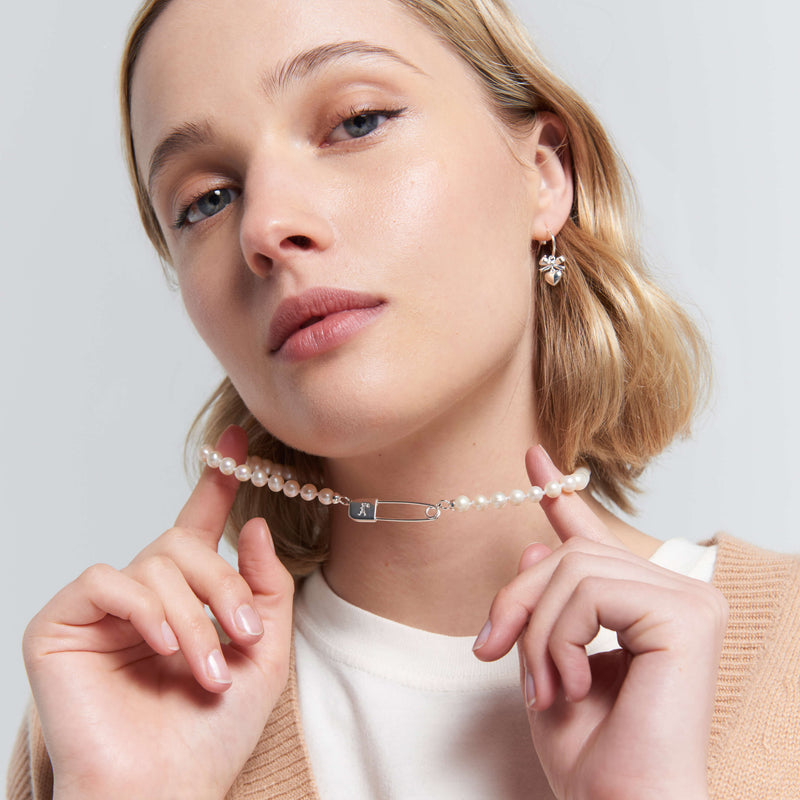 Karen Walker Runaway Safety Pin & Pearl Necklace - Sterling Silver-Necklace-Walker & Hall