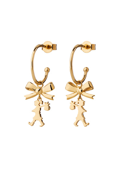 Karen Walker Mini Girl with Bow Hoop Earrings - 9ct Yellow Gold-Earrings-Walker & Hall