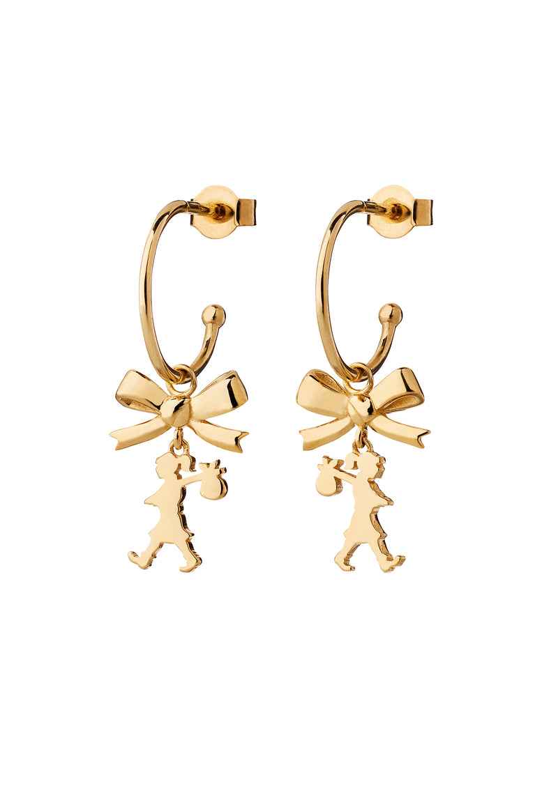 Karen Walker Mini Girl with Bow Hoop Earrings - 9ct Yellow Gold-Earrings-Walker & Hall