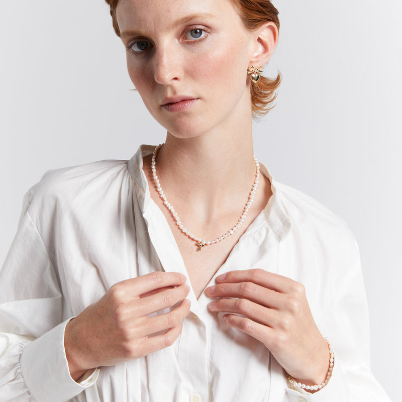 Karen Walker Petite Bow With Pearls Necklace - Sterling Silver-Necklace-Walker & Hall