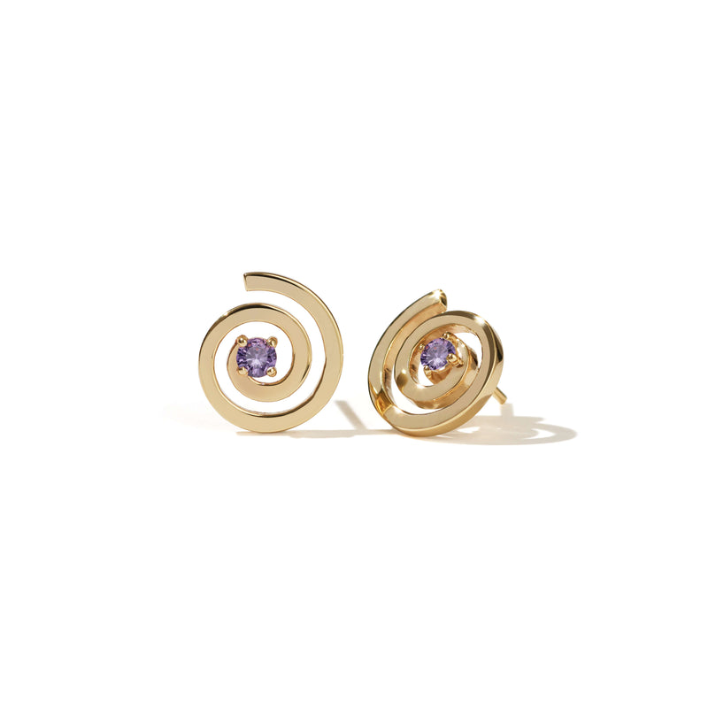 Meadowlark Amethyst Spiral Studs - Gold Plated-Earrings-Walker & Hall