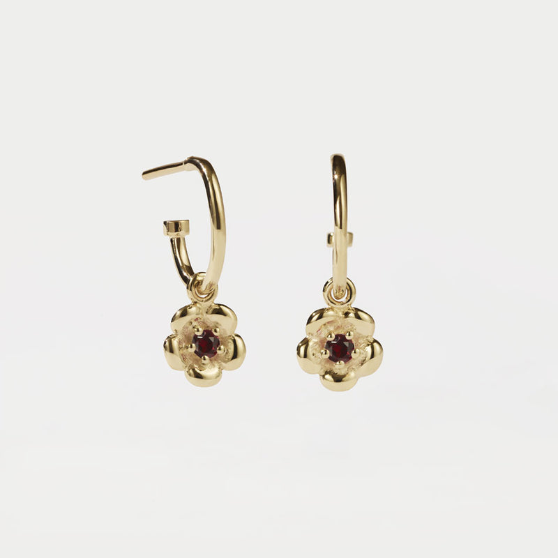 Meadowlark Posie Signature Hoop Earrings - Gold Plated & African Garnet-Earrings-Walker & Hall