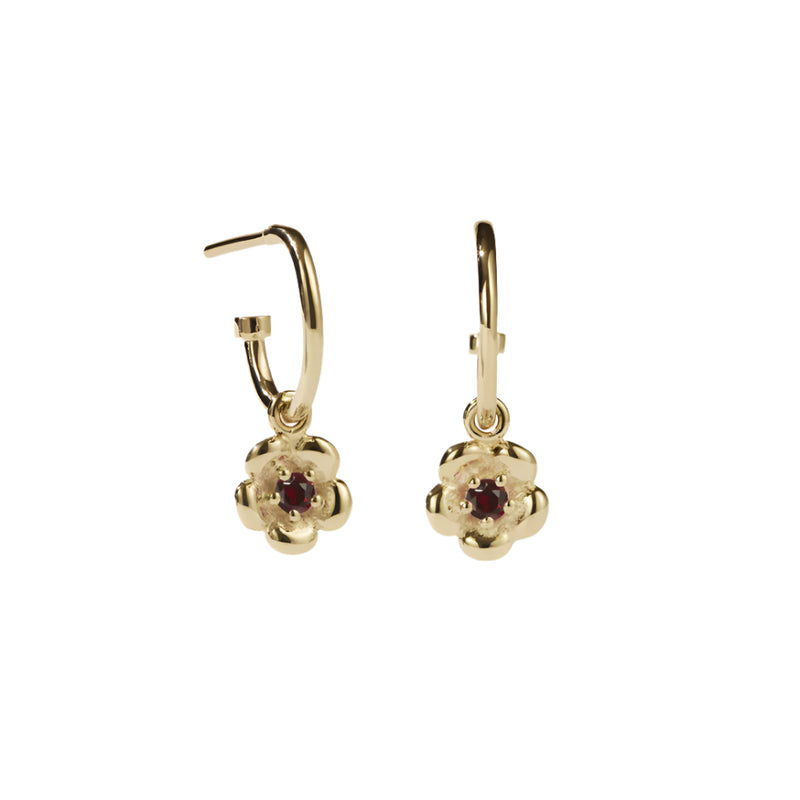 Meadowlark Posie Signature Hoop Earrings - Gold Plated & African Garnet-Earrings-Walker & Hall