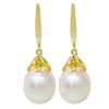 9ct Yellow Gold Petal Drop Pearl Earrings-Earrings-Walker & Hall