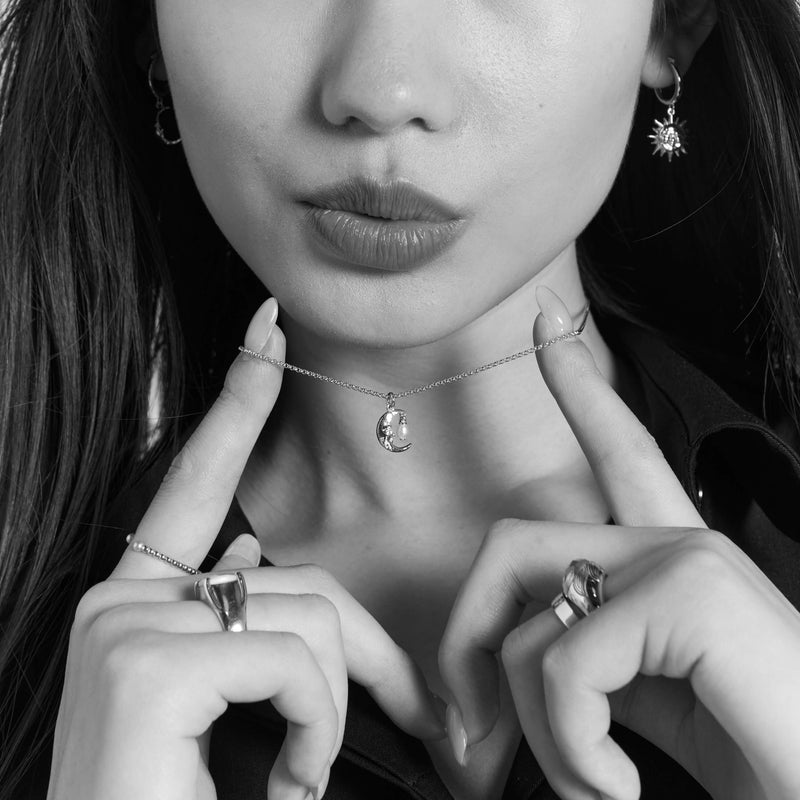 Karen Walker Moon Necklace - Sterling Silver-Necklace-Walker & Hall