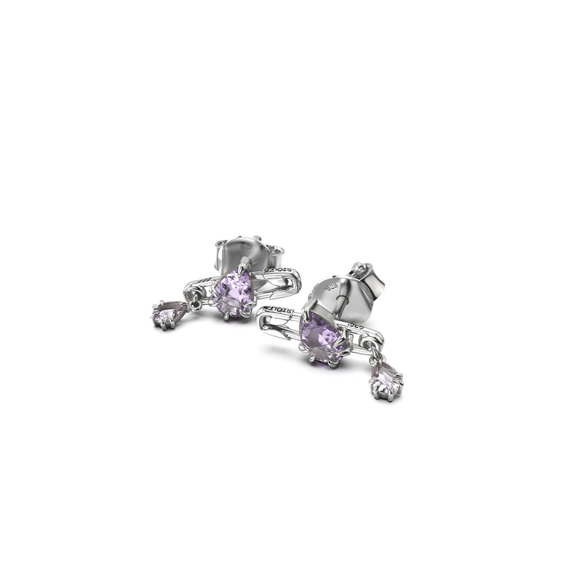 Stolen Girlfriends Club Purity Pin Earrings - Silver & Pink Amethyst - Earrings - Walker & Hall