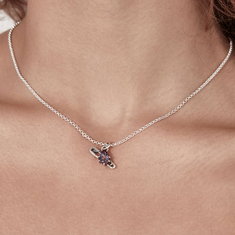 Stolen Girlfriends Club Purity Pin Necklace - Sterling Silver & Pink Amethyst - Necklace - Walker & Hall