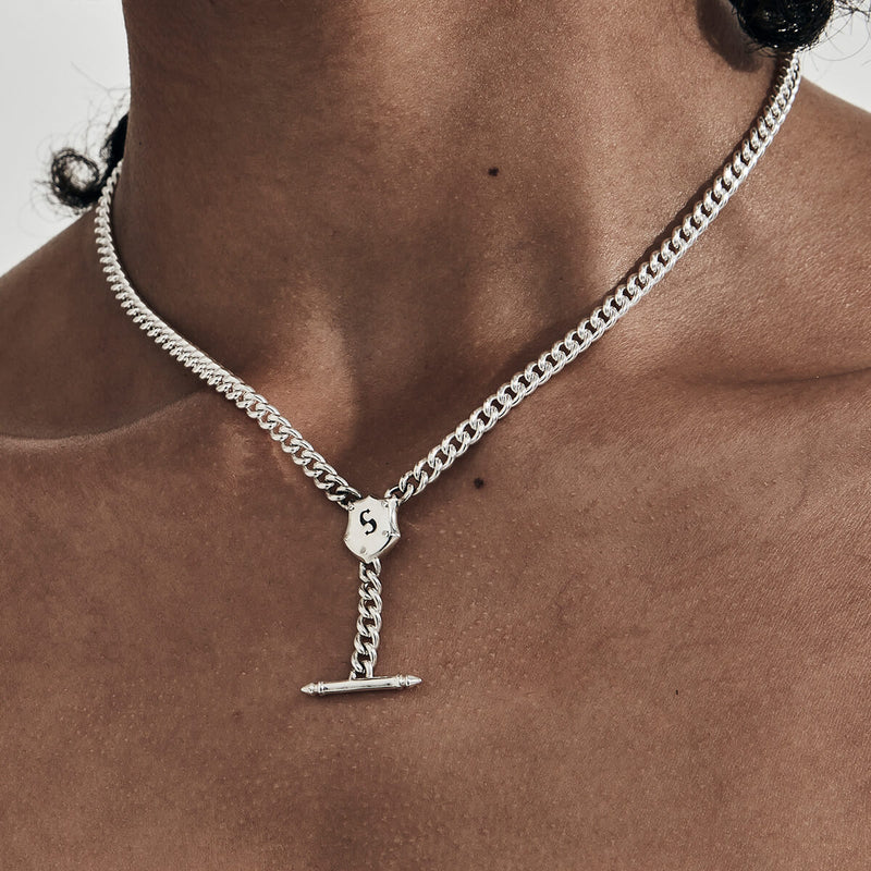 Stolen Girlfriends Club Shield Fob Necklace - Sterling Silver-Necklace-Walker & Hall