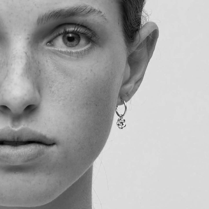 Meadowlark Posie Signature Hoop Earrings - Sterling Silver & African Garnet-Earrings-Walker & Hall