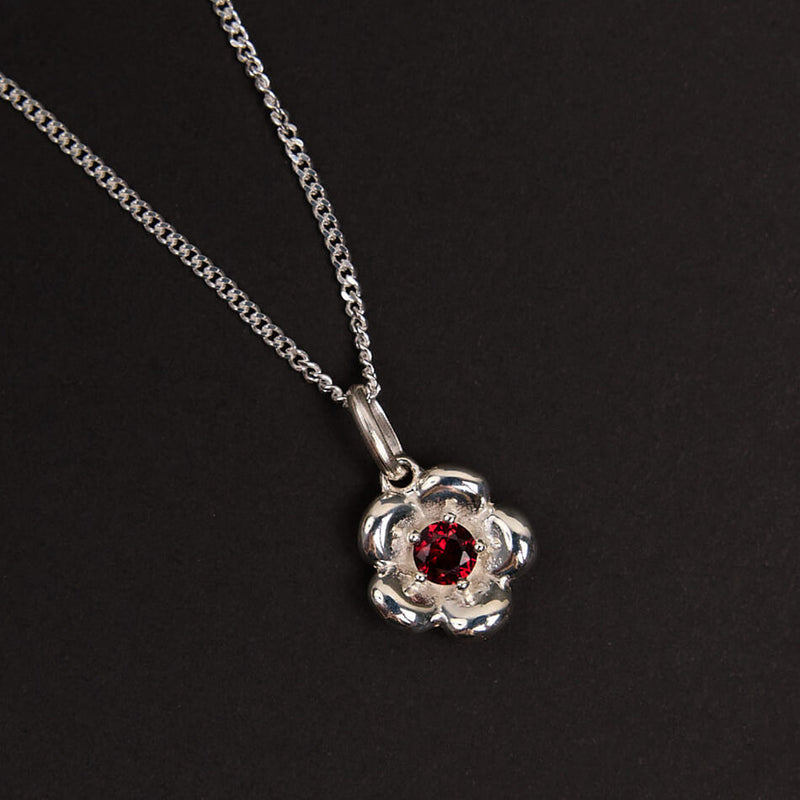 Meadowlark Posie Charm Necklace - Sterling Silver & African Garnet-Necklace-Walker & Hall