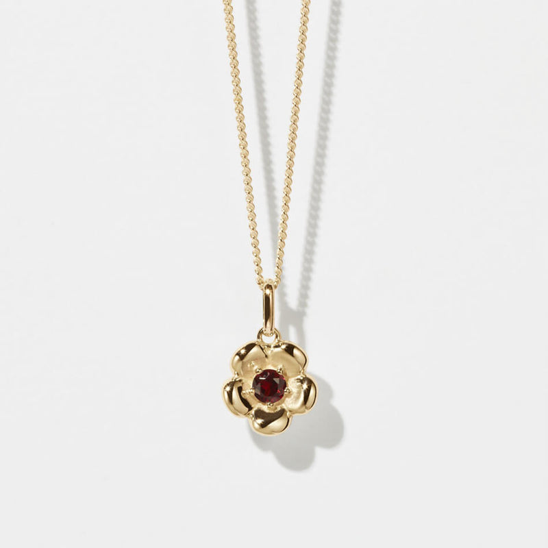 Meadowlark Posie Charm Necklace - Gold Plated & African Garnet-Necklace-Walker & Hall