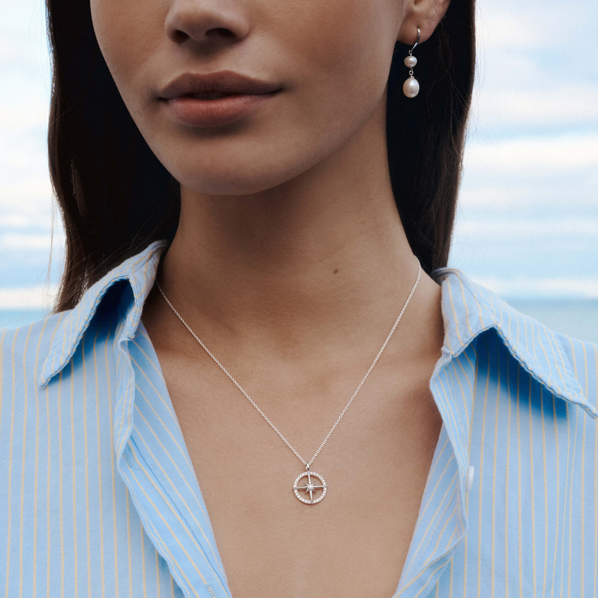 Model wearing diamond Polaris pendant