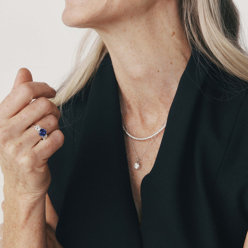 18ct White Gold 3.51ct Sapphire & Diamond Trinity Ring-Ring-Walker & Hall