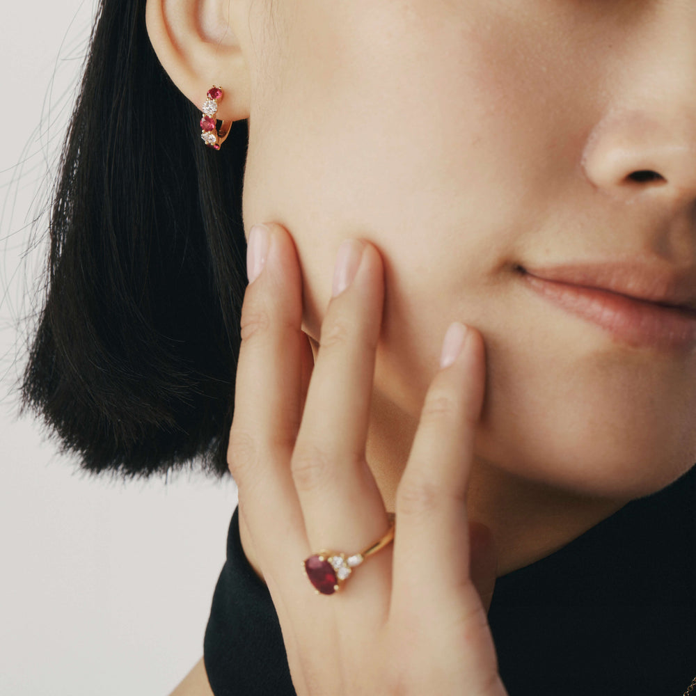 18ct Yellow Gold Ruby & Diamond Panorama Hoop Earrings-Earrings-Walker & Hall