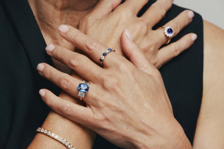 Model wearing Natural Sapphire & Diamond Rings