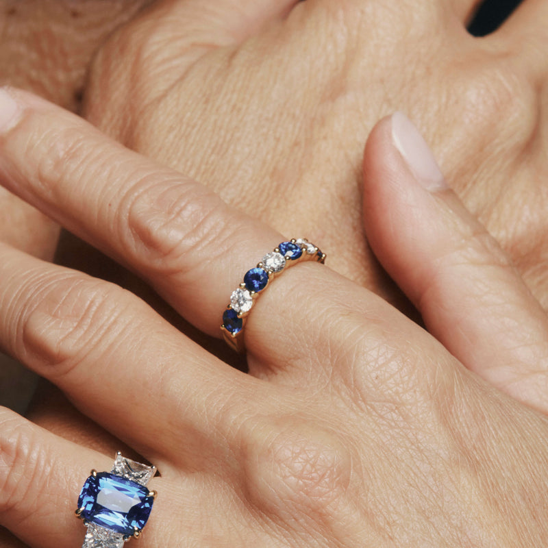 18ct Yellow Gold 1.19ct Sapphire & Diamond Panorama Ring-Ring-Walker & Hall