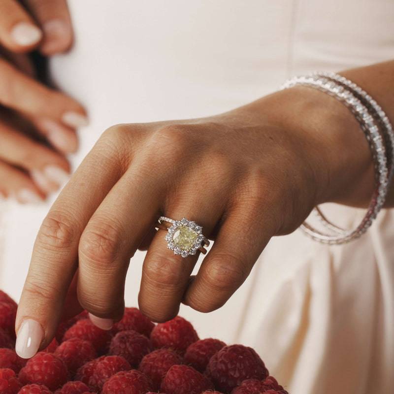 18ct Yellow Gold 3.01ct Yellow Cushion Cut Diamond Belle Ring-Ring-Walker & Hall