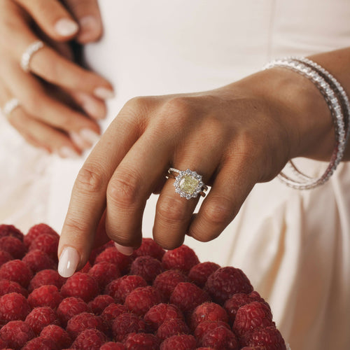 Model wearing a Natural Yellow Diamond Belle Ring