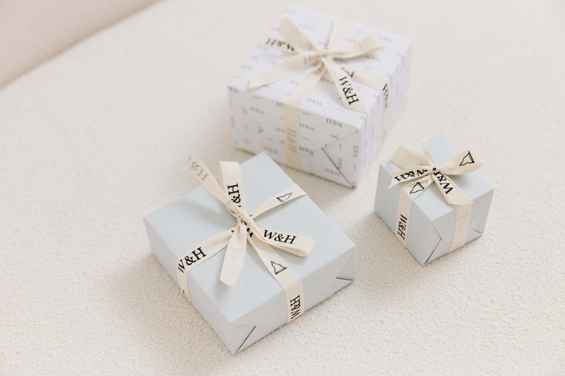 Gift wrapped Walker & Hall jewellery boxes