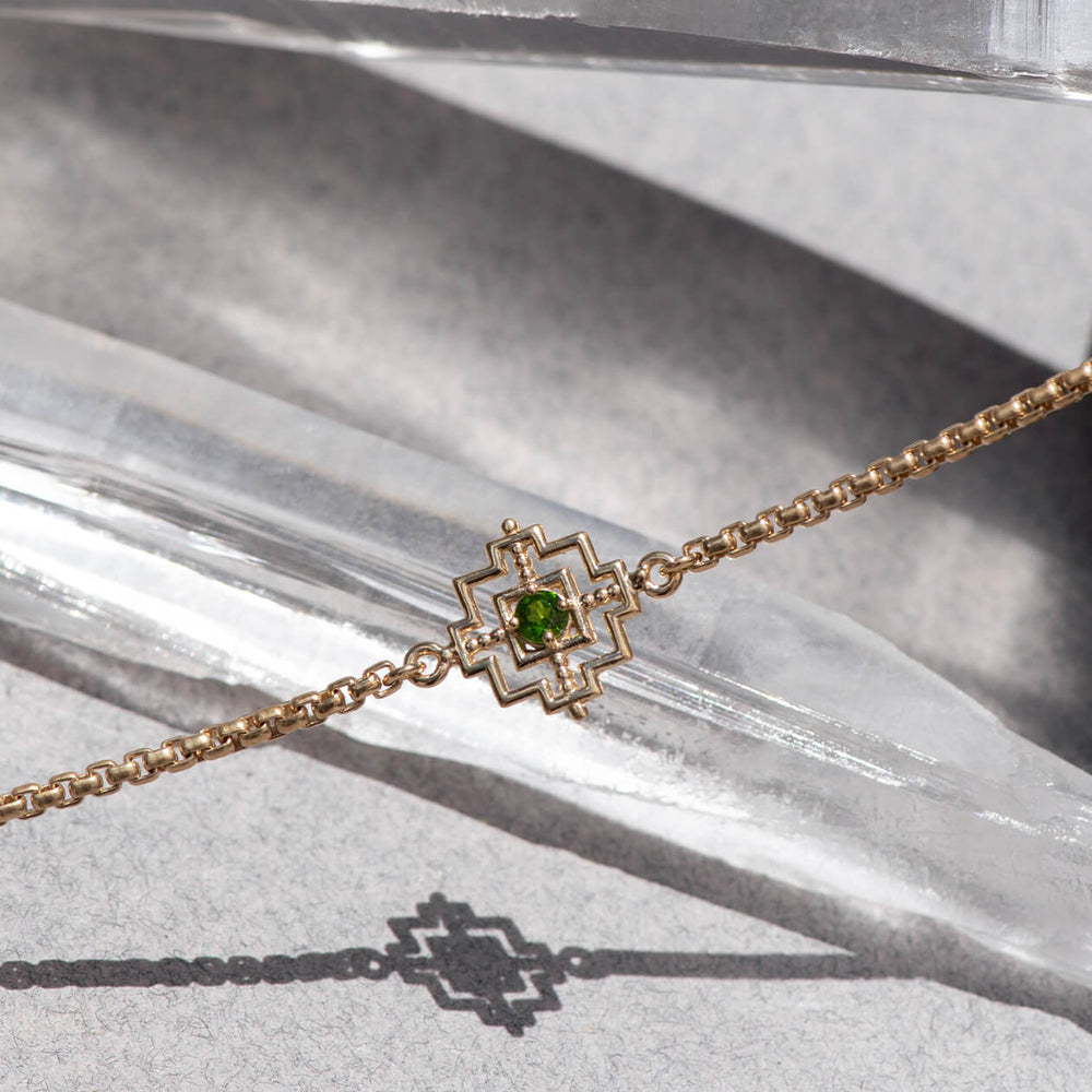 Zoe & Morgan Centred Bracelet - Gold Vermeil & Chrome Diopside-Bracelet-Walker & Hall
